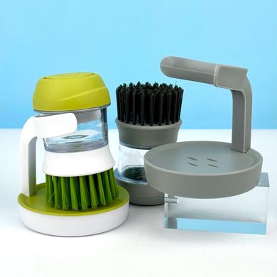 Щітка для миття посуду з резервуаром для мийного засобу та підставкою Jesopb Soap Brush DX-388 Зелений