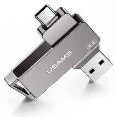 Металева USB Флешка 2в1 256GB Type-C/USB 3.0 для телефону комп'ютера USAMS USB3.0 US-ZB202 Сірий