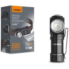 Портативний світлодіодний ліхтарик ручний/налобний VIDEX A055H | 600Lm/5700K | + акумулятор 16340