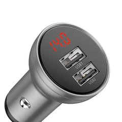 Автомобільний зарядний пристрій (автозарядка) BASEUS Digital Display Dual USB |2USB, 4.8 A, 24W| Срібло
