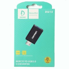 Перехідник адаптер USB-A to Micro-USB, OTG support, USB 3.0 DENMEN DU15 Чорний