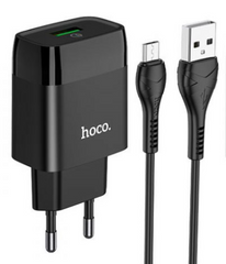 Зарядний пристрій для телефону Android + кабель MicroUSB HOCO C72Q |1USB, 3.0A| Чорний