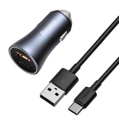 Автомобільний зарядний пристрій з кабелем USB to Type-C BASEUS |1USB/1Type-C, PD/QC, 40W, 5A| Сірий