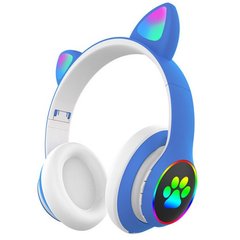 Бездротові дитячі навушники з вушками з підсвіткою з MicroSD з FM-Радіо Cat Ear A-28 Синій
