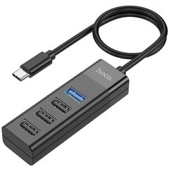 USB-hub хаб 4-в-1 підтримка накопичувача до 1Tb HOCO HB25 Easy mix |Type-C to USB 3.0*1+USB 2.0*3| Чорний