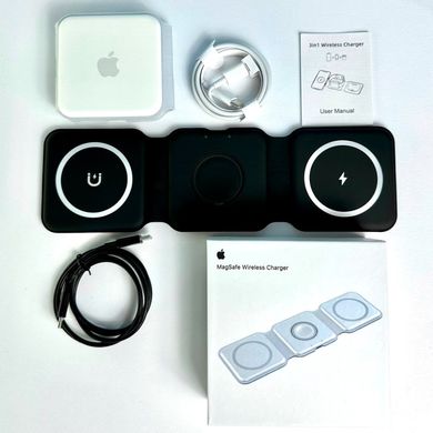 Безпровідний зарядний пристрій 3в1 для iPhone, Apple Watch, AirPods |15W| Чорний 46490
