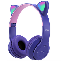 Бездротові Навушники з котячими Вушками з підсвічуванням + підтримка MicroSD Cat Ear P47M Фіолетовий