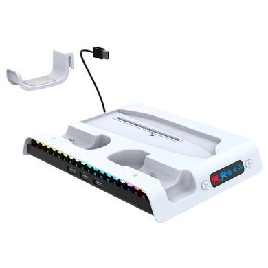 Док-станція підставка для консолі та геймпадів для PS5 Slim iPega PG-P5S006 з охолодженням та RGB підсвічуванням Білий