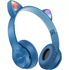 Бездротові Навушники з котячими Вушками з підсвічуванням + підтримка MicroSD Cat Ear P47M Синій